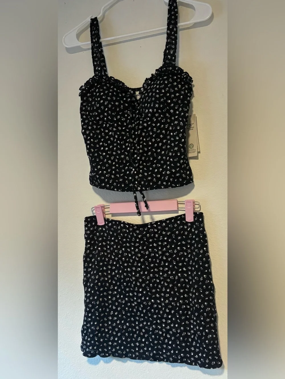 No Boundaries | Black and White 2 piece | Floral Skirt & Front Tied Tank Top